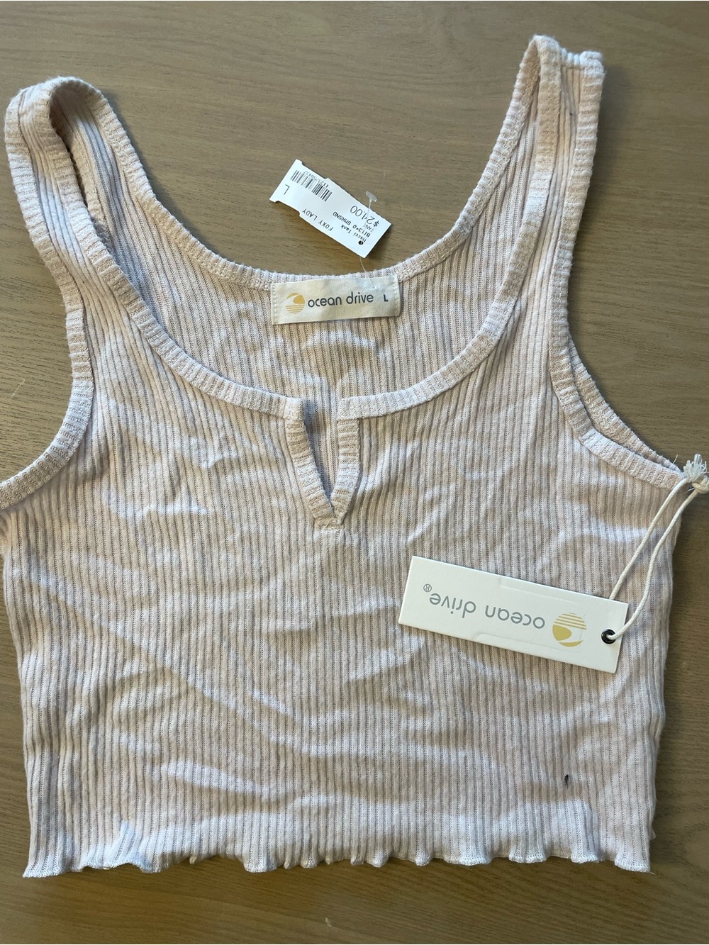Ocean Drive Ribbed Tank Crop Top Beige